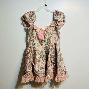 TEA AND CIRCUMSTANCE BROCADE MINI DRESS - PINK size 2xl new dress.